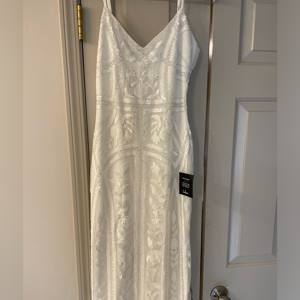 Lulus Alluring Interest White Sequin Embroidered Sleeveless Midi Dress
